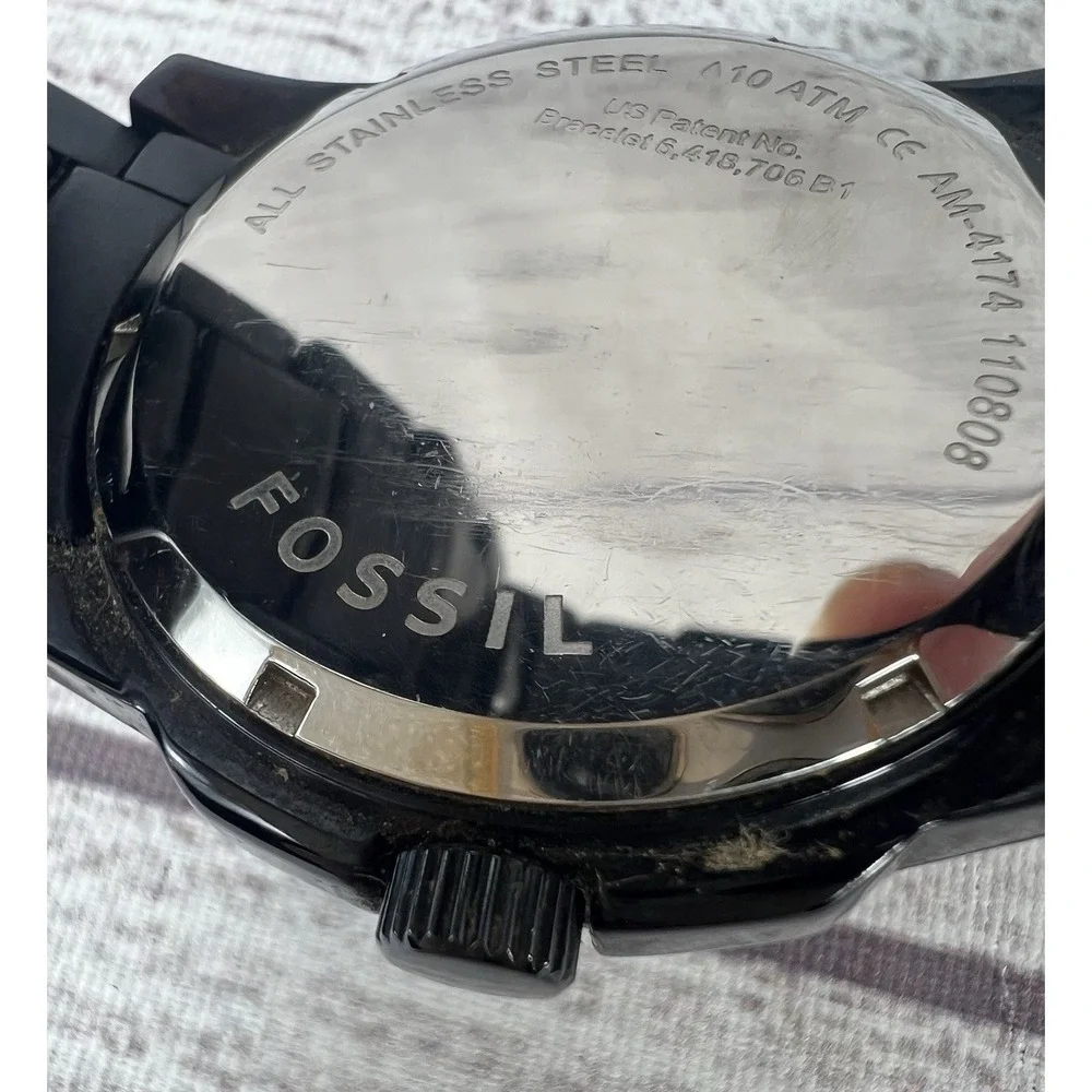 Fossil Black Stainless Steel Crystal Accent Watch For Parts‎
